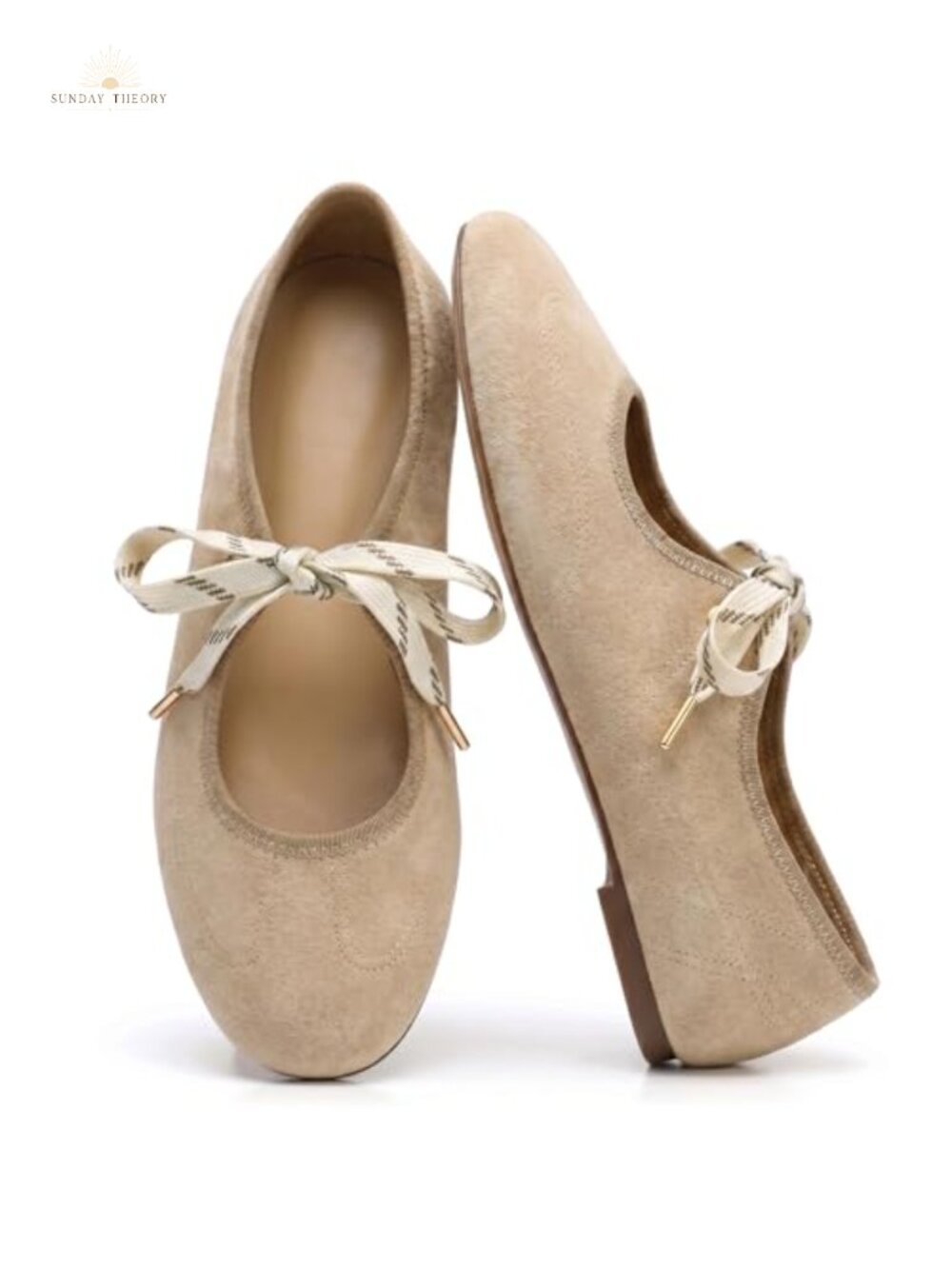 Faux Suede Lace-Up Ballet Flats Women Round Toe Comfort